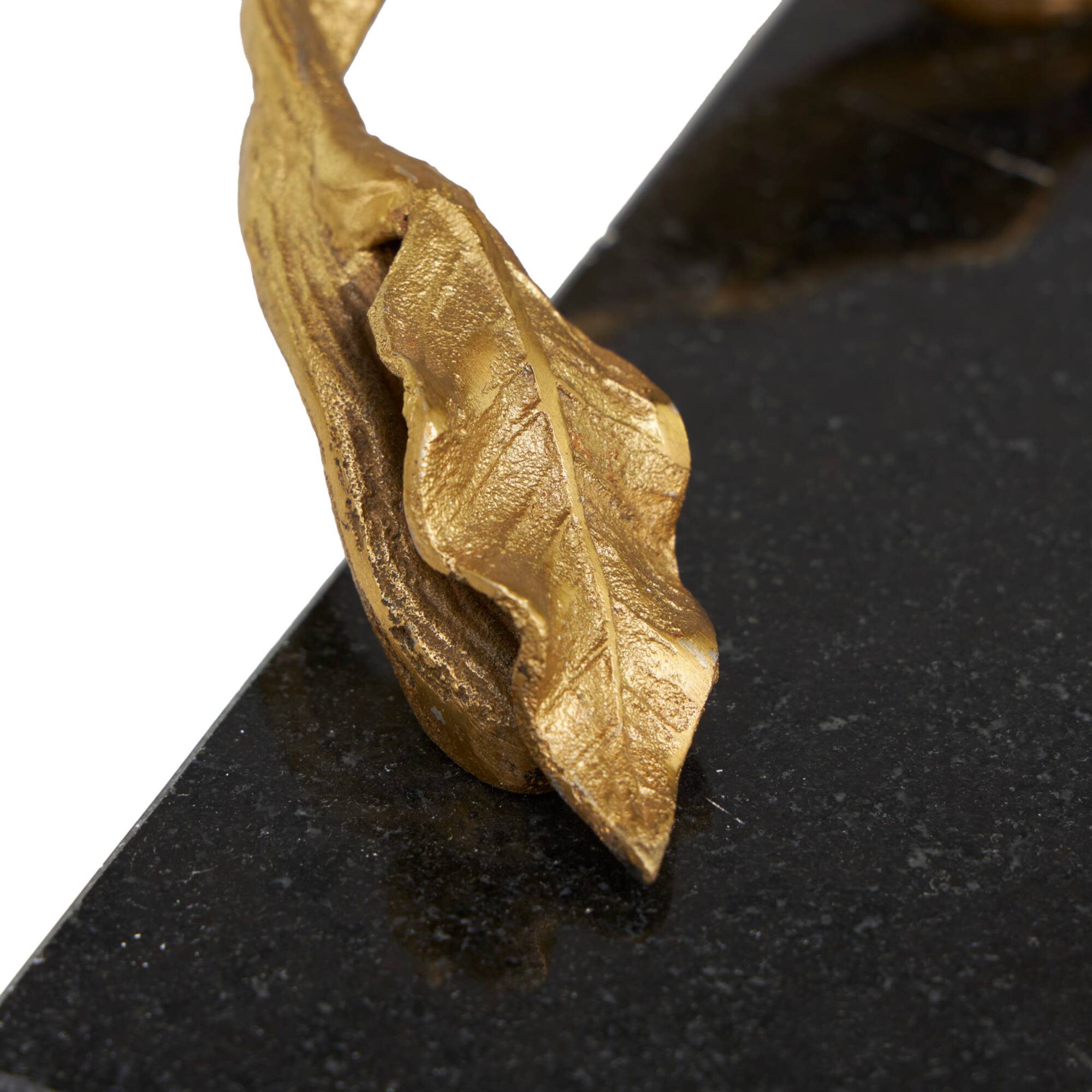 20.5" Black Marble Rectangular Tray with Gold Leaf Handles